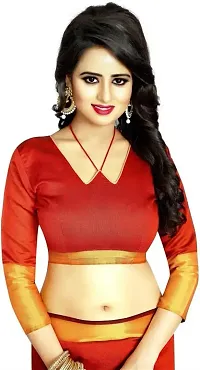 Stylish Red Cotton Silk Saree With Blouse Piece For Women-thumb3