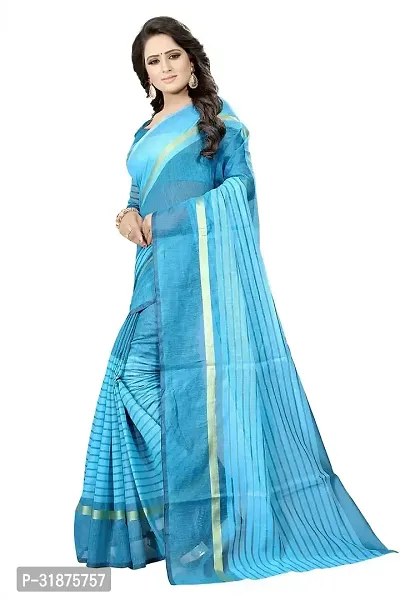 Stylish Blue Cotton Silk Saree With Blouse Piece For Women-thumb2