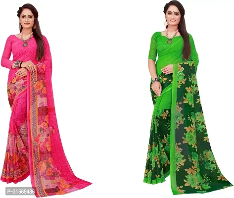 Stylish Georgette Multicoloured Printed Saree with Blouse piece For Women Pack Of 2-thumb0