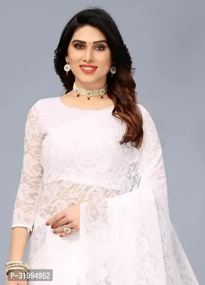 Stylish White Net Saree With Blouse Piece For Women-thumb5