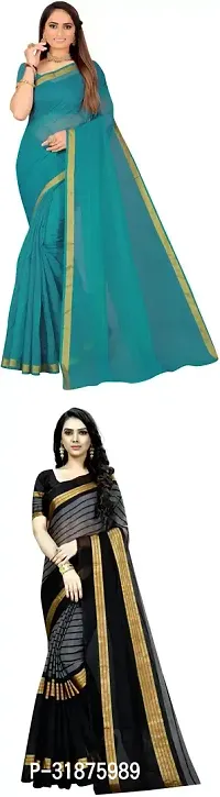 Stylish Multicoloured Cotton Silk Saree With Blouse Piece For Women Pack Of 2-thumb0