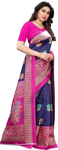 Stylish Navy Blue Cotton Silk Saree With Blouse Piece For Women-thumb2