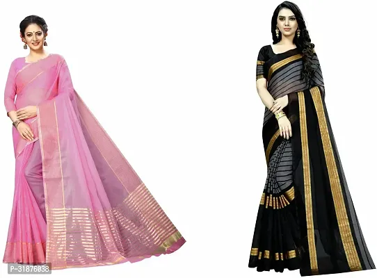 Stylish Multicoloured Cotton Silk Saree With Blouse Piece For Women Pack Of 2-thumb0