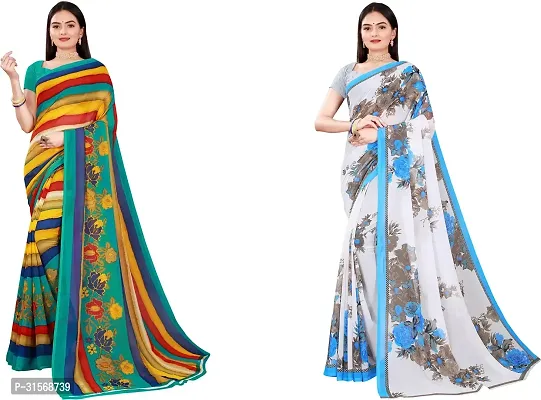 Stylish Georgette Multicoloured Printed Saree with Blouse piece For Women Pack Of 2-thumb0