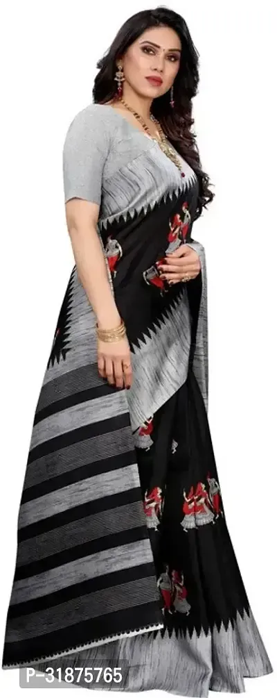 Stylish Black Cotton Silk Saree With Blouse Piece For Women-thumb3