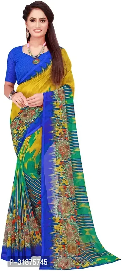 Stylish Multicoloured Georgette Saree With Blouse Piece For Women-thumb0