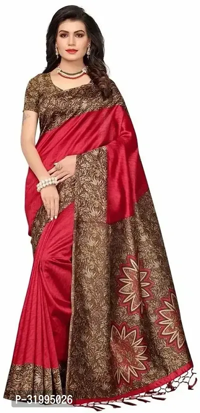 Stylish Maroon Art Silk Saree With Blouse Piece For Women-thumb0