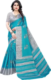 Stylish Blue Art Silk Printed Saree With Blouse Piece For Women Pack Of 2-thumb1