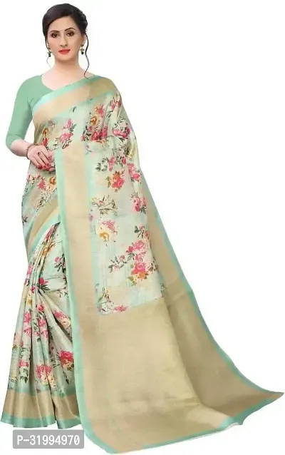 Stylish Turquoise Art Silk Saree With Blouse Piece For Women