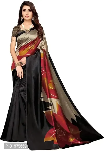 Stylish Black Cotton Silk Printed Saree With Blouse Piece For Women-thumb0