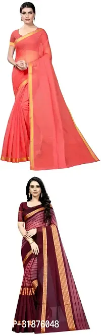 Stylish Multicoloured Cotton Silk Saree With Blouse Piece For Women Pack Of 2