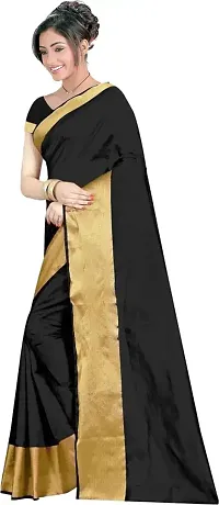 Stylish Black Cotton Silk Printed Saree With Blouse Piece For Women-thumb2