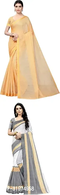 Stylish Multicoloured Cotton Silk Woven Design Saree With Blouse Piece For Women Pack Of 2-thumb0