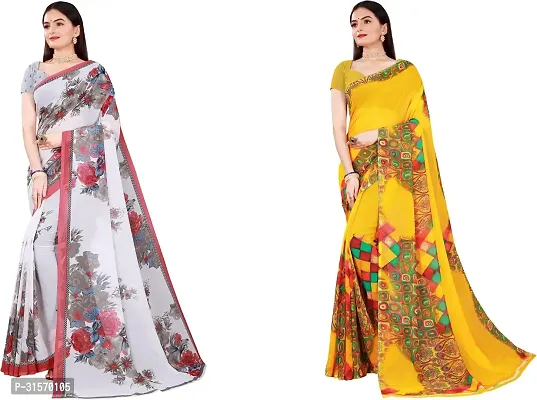 Stylish Georgette Multicoloured Printed Saree with Blouse piece For Women Pack Of 2-thumb0