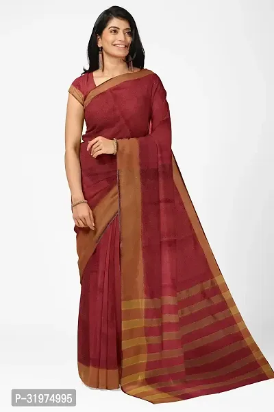 Stylish Maroon Cotton Silk Printed Saree With Blouse Piece For Women-thumb0