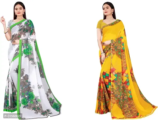 Stylish Georgette Multicoloured Printed Saree with Blouse piece For Women Pack Of 2-thumb0