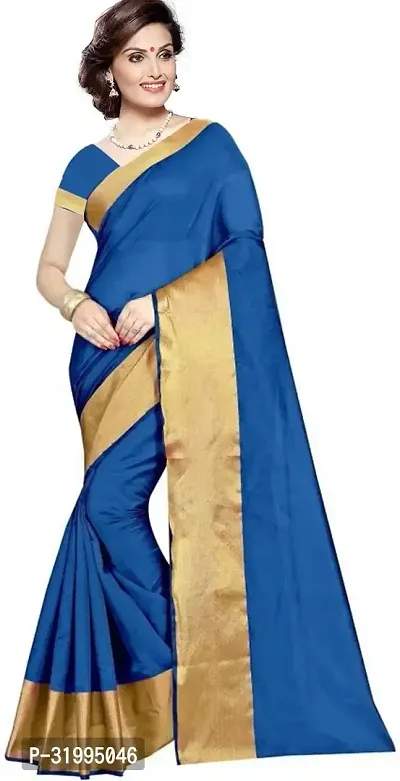 Stylish Blue Cotton Silk Saree With Blouse Piece For Women-thumb2