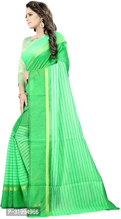 Stylish Green Cotton Silk Saree With Blouse Piece For Women-thumb2