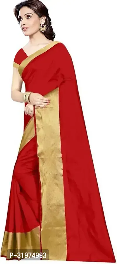 Stylish Red Cotton Silk Printed Saree With Blouse Piece For Women-thumb0