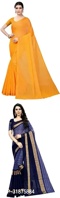 Stylish Multicoloured Cotton Silk Saree With Blouse Piece For Women Pack Of 2-thumb0