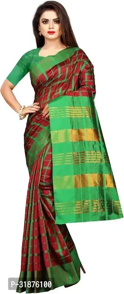 Stylish Multicoloured Cotton Silk Saree With Blouse Piece For Women-thumb0