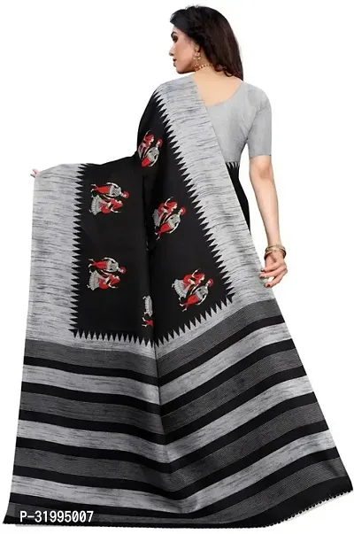 Stylish Black Cotton Silk Saree With Blouse Piece For Women-thumb4