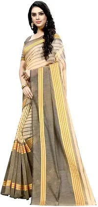 Stylish Beige Cotton Silk Woven Design Saree With Blouse Piece For Women-thumb2