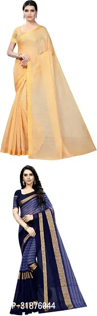 Stylish Multicoloured Cotton Silk Saree With Blouse Piece For Women Pack Of 2-thumb0