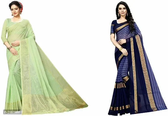 Stylish Multicoloured Cotton Silk Saree With Blouse Piece For Women Pack Of 2-thumb0