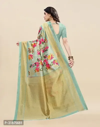 Stylish Turquoise Cotton Silk Saree With Blouse Piece For Women-thumb4