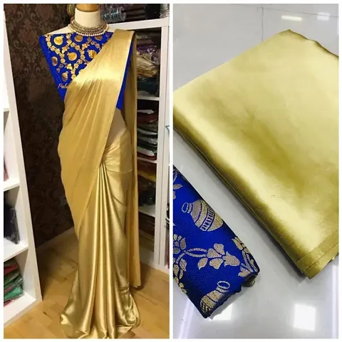 Stylish Satin Solid Saree with Blouse piece For Women