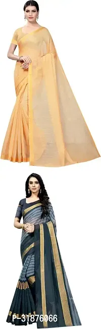 Stylish Multicoloured Cotton Silk Saree With Blouse Piece For Women Pack Of 2-thumb0