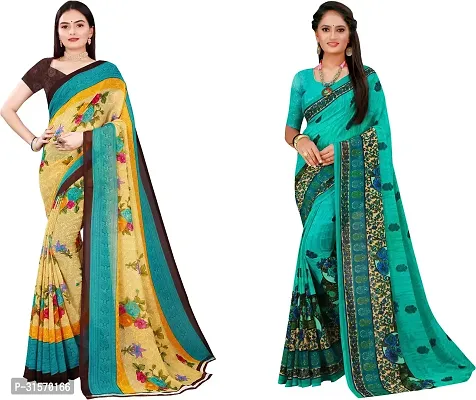 Stylish Georgette Multicoloured Printed Saree with Blouse piece For Women Pack Of 2-thumb0