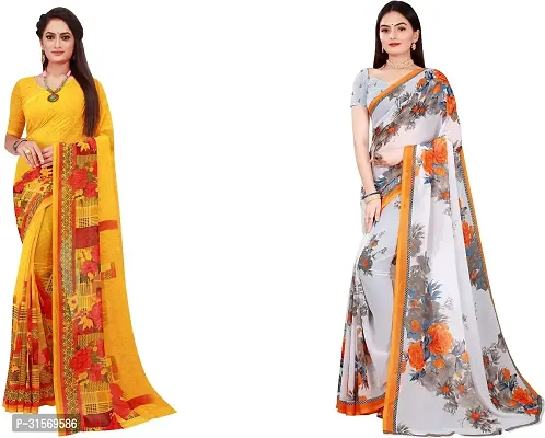 Stylish Georgette Multicoloured Printed Saree with Blouse piece For Women Pack Of 2-thumb0