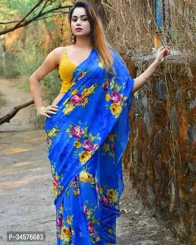 Stylish Blue Georgette Saree with Blouse piece For Women-thumb2