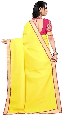 Stylish Yellow Cotton Silk Saree With Blouse Piece For Women-thumb2