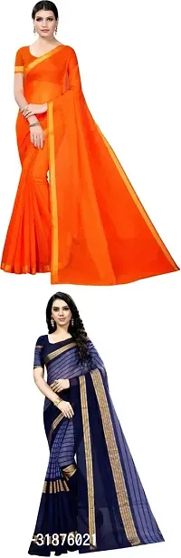 Stylish Multicoloured Cotton Silk Saree With Blouse Piece For Women Pack Of 2-thumb0