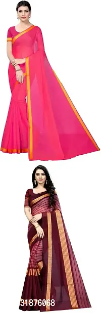 Stylish Multicoloured Cotton Silk Saree With Blouse Piece For Women Pack Of 2-thumb0