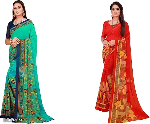 Stylish Georgette Multicoloured Printed Saree with Blouse piece For Women Pack Of 2