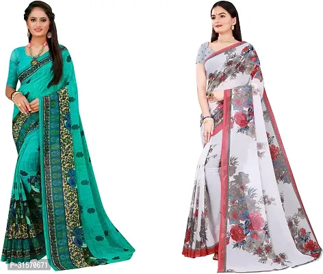 Stylish Georgette Multicoloured Printed Saree with Blouse piece For Women Pack Of 2-thumb0