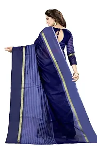 Stylish Navy Blue Cotton Silk Saree With Blouse Piece For Women-thumb1