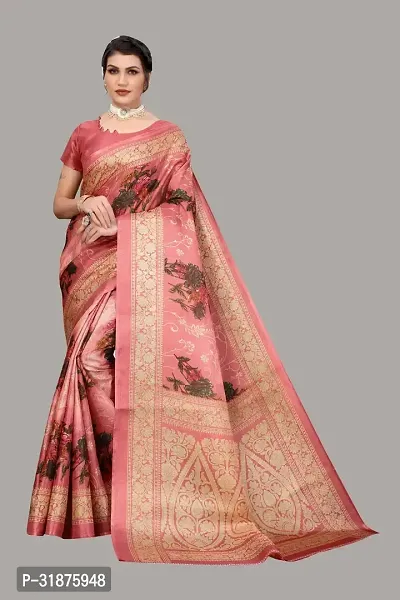 Stylish Peach Art Silk Saree With Blouse Piece For Women-thumb0