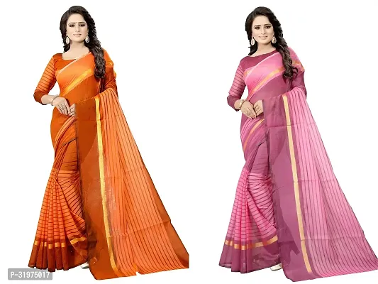 Stylish Multicoloured Cotton Silk Woven Design Saree With Blouse Piece For Women Pack Of 2-thumb0