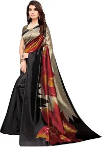 Stylish Black Cotton Silk Printed Saree With Blouse Piece For Women-thumb2