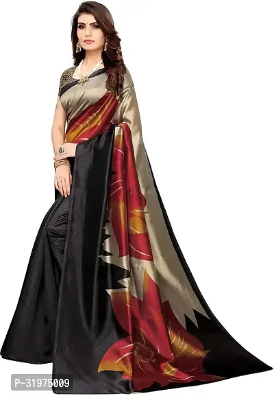 Stylish Black Cotton Silk Printed Saree With Blouse Piece For Women-thumb3