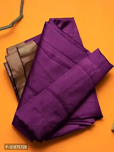 Stylish Purple Cotton Silk Saree With Blouse Piece For Women-thumb0