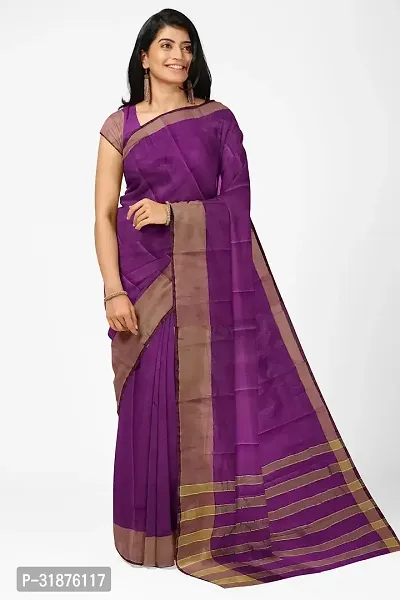 Stylish Wine Cotton Silk Saree With Blouse Piece For Women-thumb0