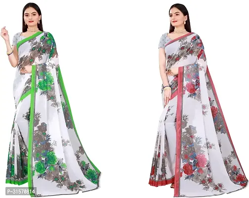 Stylish Georgette Multicoloured Printed Saree with Blouse piece For Women Pack Of 2-thumb0