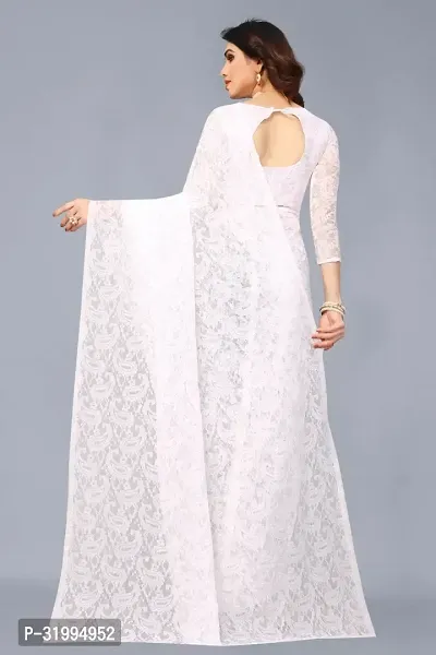 Stylish White Net Saree With Blouse Piece For Women-thumb2