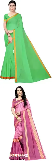 Stylish Multicoloured Cotton Silk Saree With Blouse Piece For Women Pack Of 2-thumb0